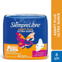 SIEMPRE LIBRE TOALLAS FEMENINAS ADAPT PLUS ULTRASUAVE CON ALAS X 8 UN (7790010002639)