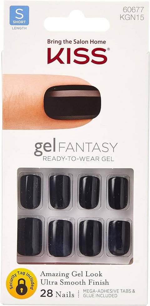 KISS UÑAS POSTIZAS X 28U ADHESIVAS Y CON PEGAMENTO 2G GLUE ON - BLACK AIM HIGH KGN15 (731509606775)
