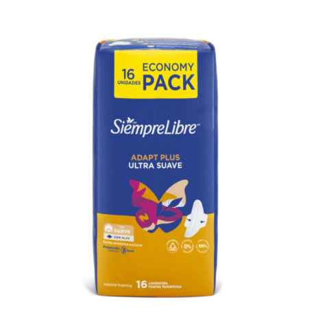 SIEMPRE LIBRE TOALLAS FEMENINAS ADAPT PLUS ULTRAFINA SUAVE CON ALAS X 16 UNIDADES (7790010002646)