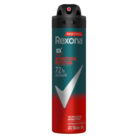 REXONA MEN ANTITRANSPIRANTE EN AEROSOL ANTIBACTERIAL PROTECCIÓN 10X X 72HS X 150ML (7791293045078)