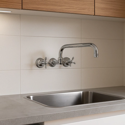 Griferia Cocina Pared De Embutir Cruz Cromo Ares - Peirano - comprar online