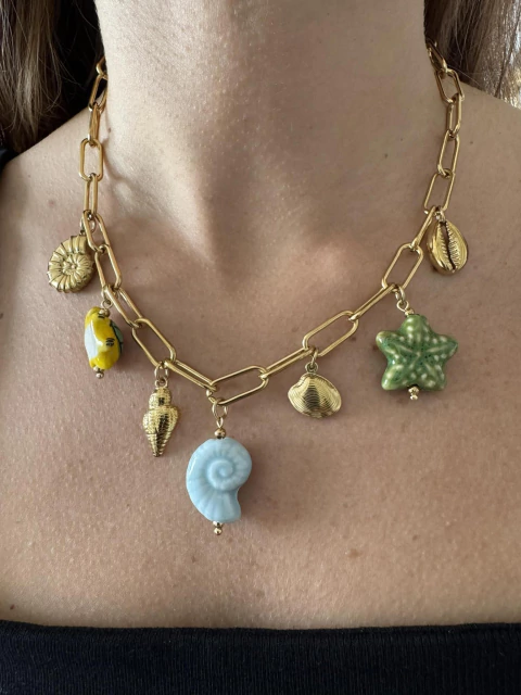 Collar Green acero gold