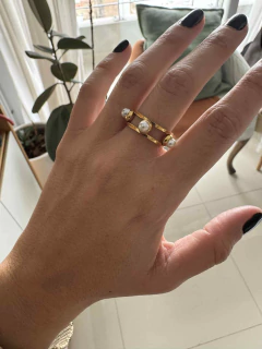Anillo Sergi regulable con perla acero gold - comprar online