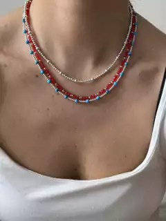 Collar cristales y plata rojo - comprar online