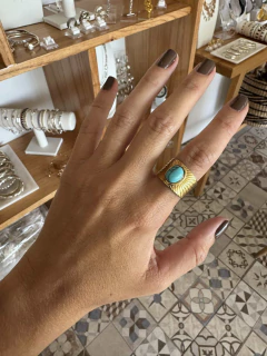 Anillo Deb con turquesa regulable acero gold - comprar online