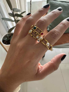 Anillo Sergi regulable multicolor acero gold - comprar online