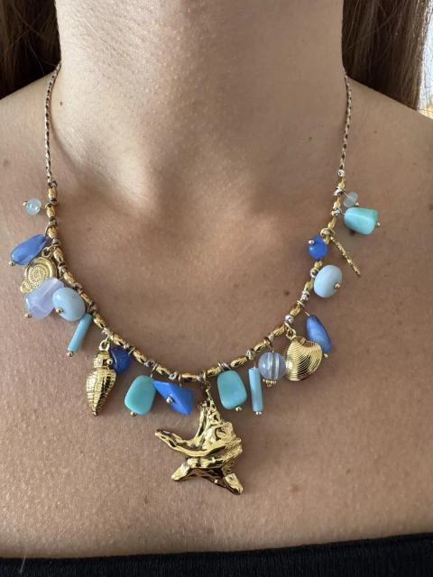 Collar Mar turquesa acero gold