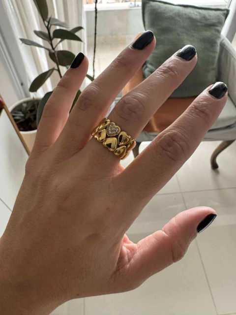 Anillo Roma con pave acero gold