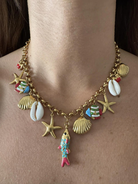 Collar Pedrera acero gold