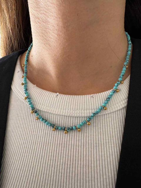 Collar Soler con turquesa acero gold