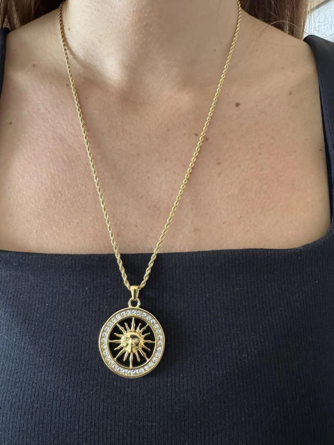 Collar Sol Pave acero gold