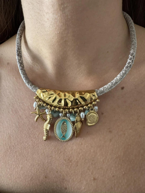 Collar Reta acero gold