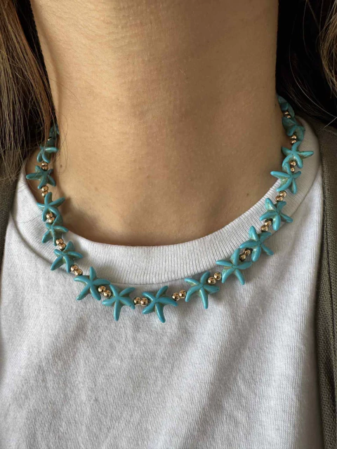 Collar de estrellitas turquesa