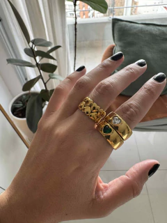 Anillo Bombe con corazon pave acero gold - comprar online