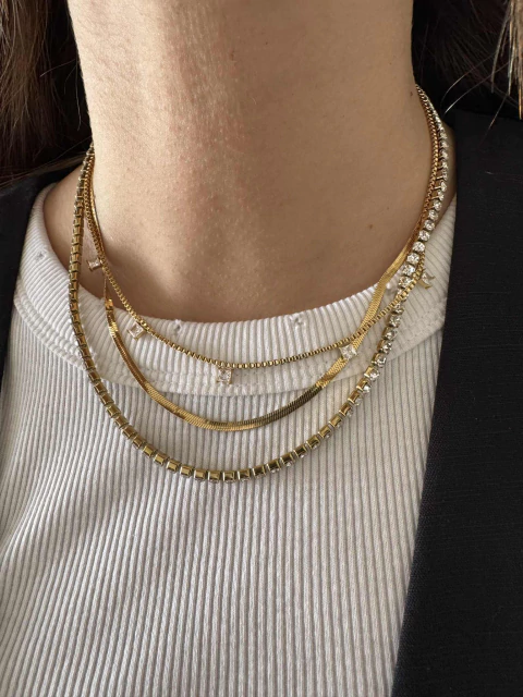 Collar triple Calqui acero gold