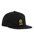 Boné preto snapback da Powell Peralta com logotipo amarelo Bones na frente.