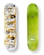 Shape Baker KS 8.0” com design em branco e amarelo, apresentando ilustrações de rostos e texto "Baker". A parte de trás é verde com logo da marca.