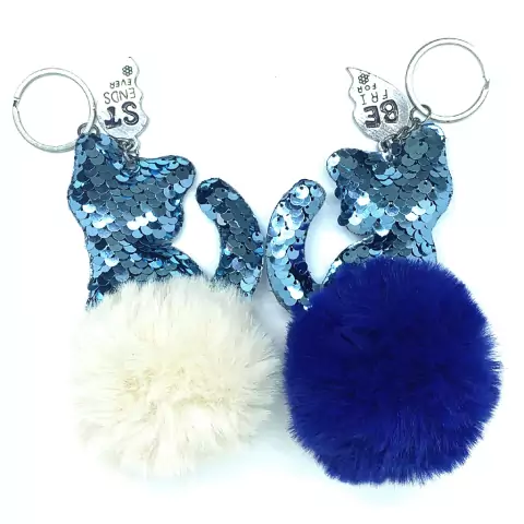 Duo Chaveiro Pompom Gatinho BFF Azul