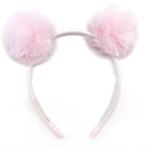 Tiara Pompom Algodão Doce Rosa Claro G