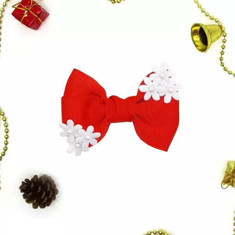 Laço Natal Vermelho Floral Médio