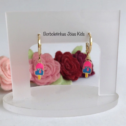 Brinco Argola Sorvete Picolé Banhado a Ouro18k