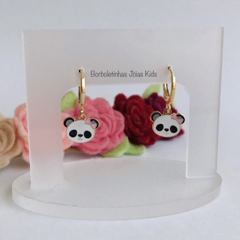 Brinco Argolinha Infantil de Panda Banhado a Ouro 18k