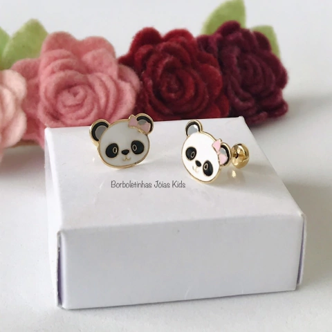 Brinco Infantil de Panda Banhado a Ouro 18k