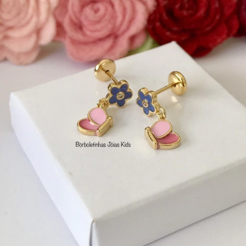 Brinco infantil Borboleta Flor