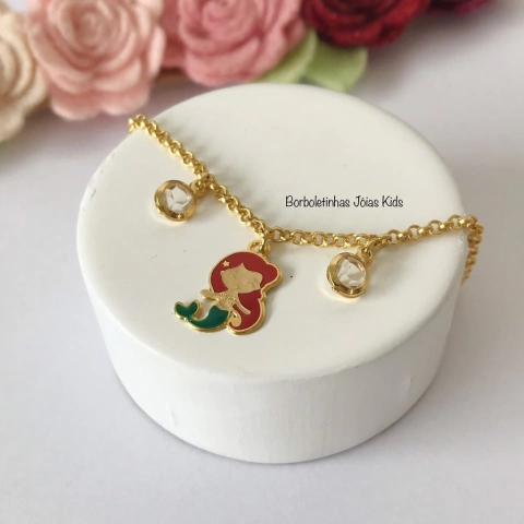 Pulseira Infantil de Sereia Banhada a Ouro e Hipoalergênica