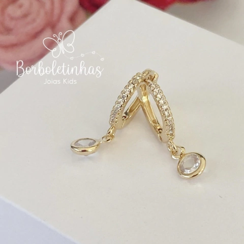 Brinco Argola Infantil Luz em Zircônia Banhado a Ouro Hipoalergênica