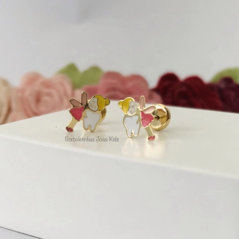 Brinco Infantil Fada do Dente Banhado a Ouro 18k