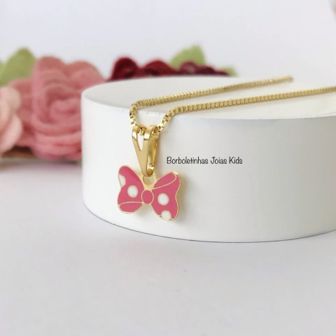 Colar Infantil Minnie Laço Rosa