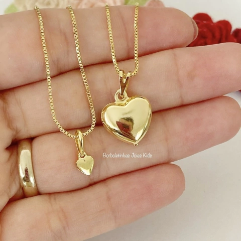 CONJUNTO DE COLARES CORAÇÃO LISO - BANHADO EM OURO KIT TAL MÃE TAL FILHA