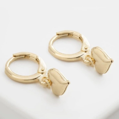 Brinco Argola Infantil Coração Dourado Banhado a Ouro 18k