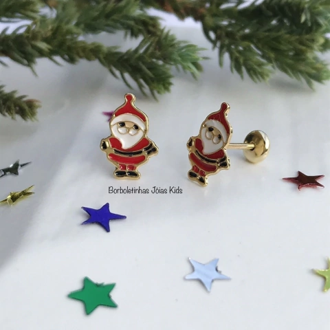 Brinco Infantil de Papai Noel Banhado a Ouro18K