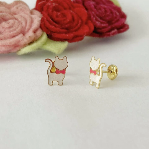 Brinco Infantil Gatinha Banhado a Ouro 18k - comprar online