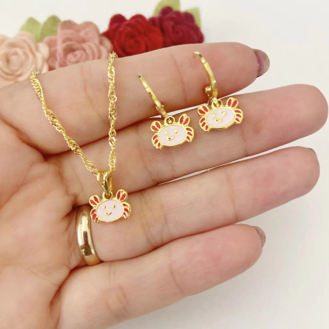 Conjunto Caranguejo Colar e Argolinha Banhado a Ouro - comprar online