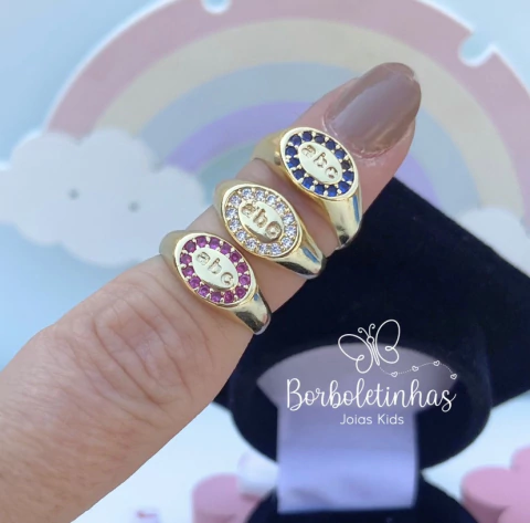 Anel Infantil ABC Regulável Banhado a Ouro com Zircônia - Hipoalergênico - comprar online