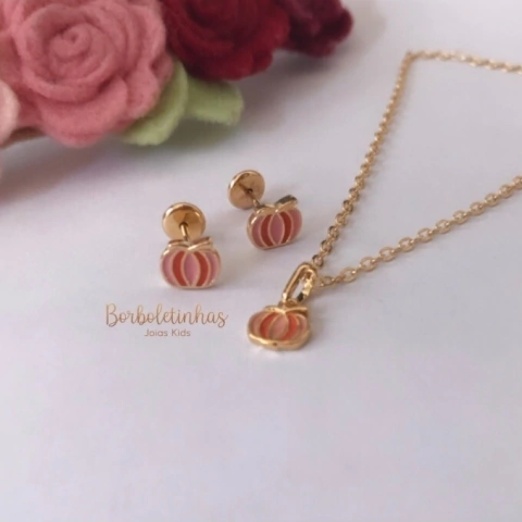 Conjunto Infantil Abóbora de Gargantilha e Brinco