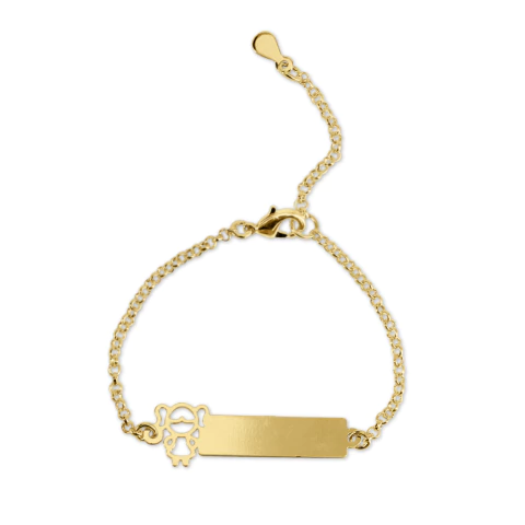 Pulseira Infantil Plaquinha Personalizável Menina (12cm+5cm) - Banhado a Ouro 18K