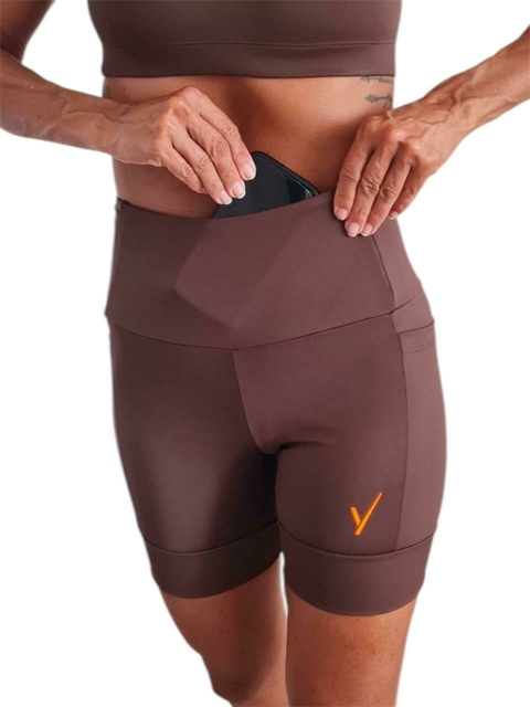 Short Classic 6 Bolsos | Tecido de Compressão Emana Café - comprar online