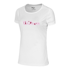 REMERA TRAINING MUJER BLANCA LOGO WILSON ESTAMPADO