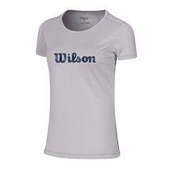 REMERA TRAINING MUJER BLANCA LOGO WILSON AZUL