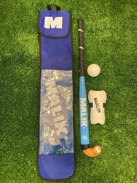 MALIK WOODEN STICK + SHINGUARDS + COVER + BALL KIT BLUE
