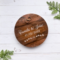 PORTA ALIANÇAS CASAMENTO PERSONALIZADO REDONDO