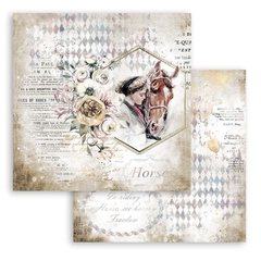 Papel Scrapbook - Romantic Horses Dama com cavalo