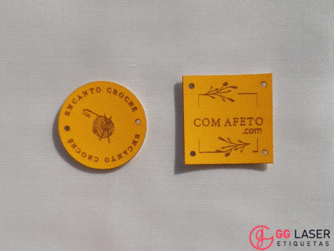 Etiqueta Couro Sintético Amarelo (Quadrada ou Redonda)