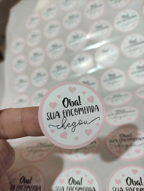 Adesivo Redondo 4cm - PRONTA ENTREGA - "OBA SUA ENCOMENDA CHEGOU" - modelo 01
