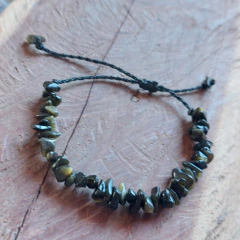 Pulsera regulable de Obsidiana con destello dorado