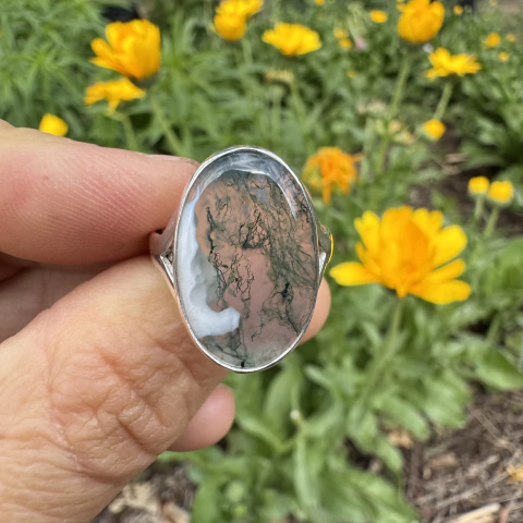 Anillo regulable de Ágata Musgo en plata 925 - comprar online